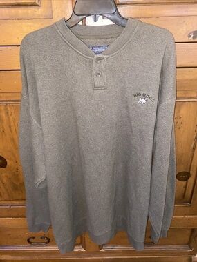 Mens Big Dogs Pullover Henley Sweater-2XL- Embroidered Logo-Warm-Heathered Olive